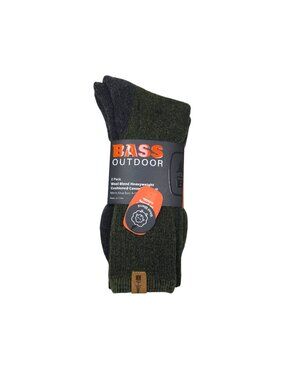 Bass Outdoor Wool Blend Mid-Calf Socks Heavyweight Cushioned Casual 2-Pack Mens